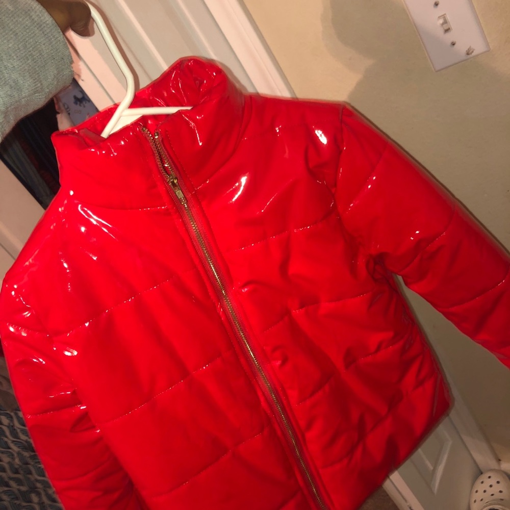 Red vinyl puffer jacket